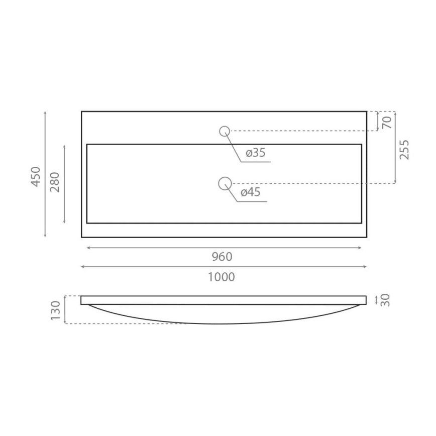 Lavoar încastrat MANHATTAN 100x45 cm rășină/alb - Bathco 0506