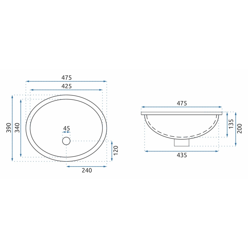 Lavoar încastrat NEL REA-U6330, 39 x 47,5 cm, ceramică, alb lucios