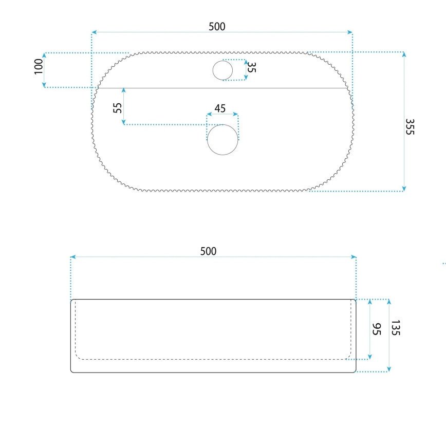 Lavoar MARCELA 35,5 x 50 cm, ceramică, alb lucios - REA-U4003