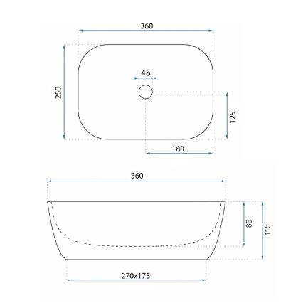 Lavoar pentru blat BELINDA MINI 25 x 36 cm ceramică/gri/imitație de piatră - REA-U3321