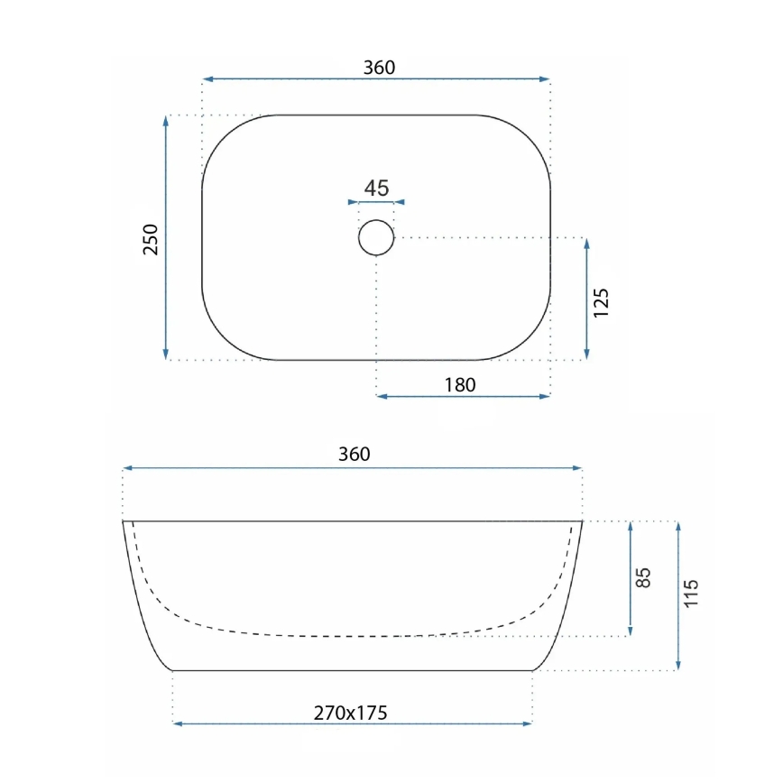 Lavoar pentru blat BELINDA MINI 25 x 36 cm ceramică/gri/imitație de piatră - REA-U3321