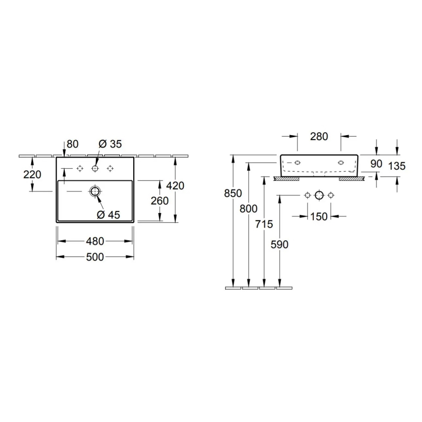 Villeroy & Boch 4A225G01 - Lavoar MEMENTO 50 x 42 cm, suspendat/pe blat, ceramică, alb
