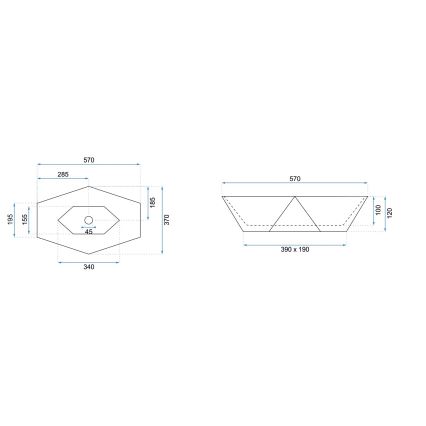 Lavoar VEGAS 37x57 cm pentru blat, ceramică/imitație de piatră - REA-U5602