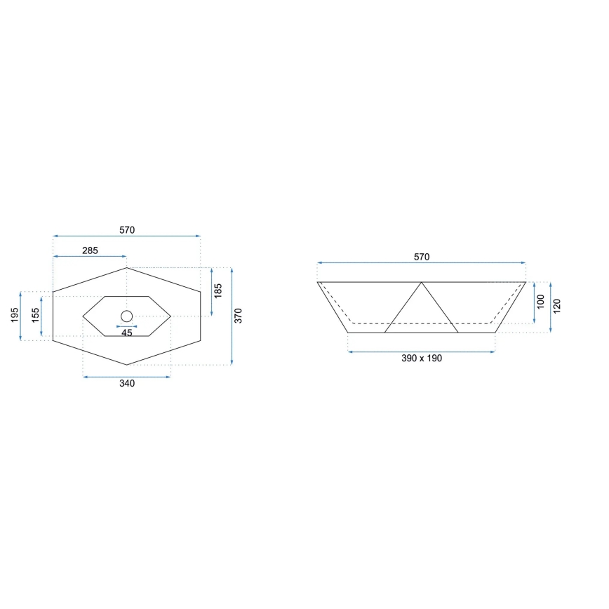 Lavoar VEGAS 37x57 cm pentru blat, ceramică/imitație de piatră - REA-U5602