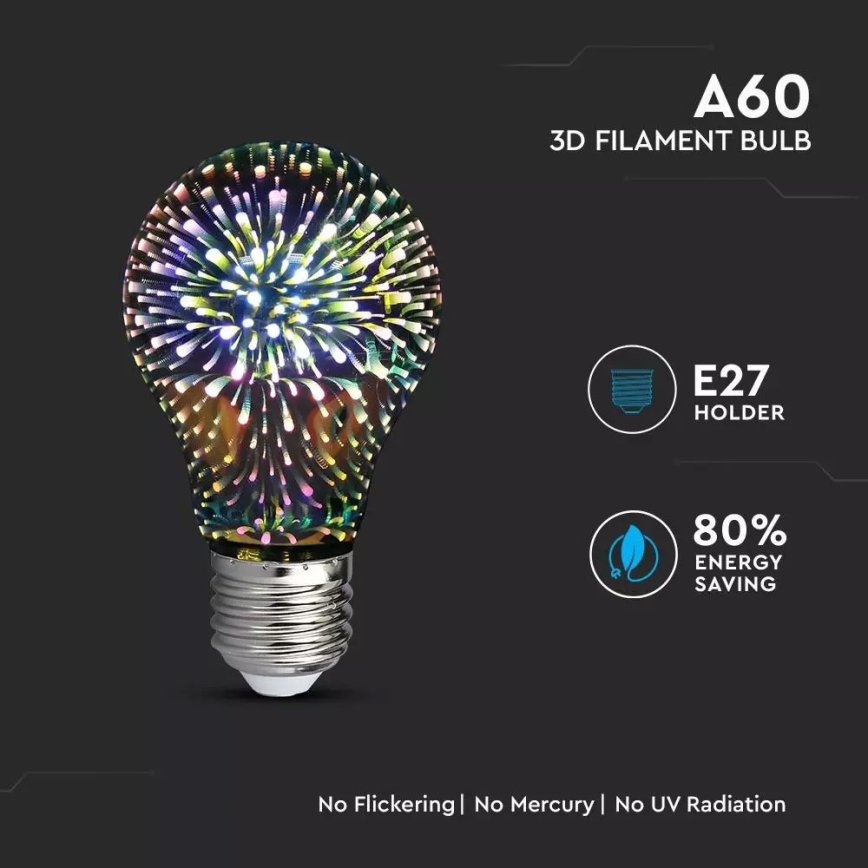 LED 3D Bec decorativ FILAMENT A60 E27/3W/230V 3000K
