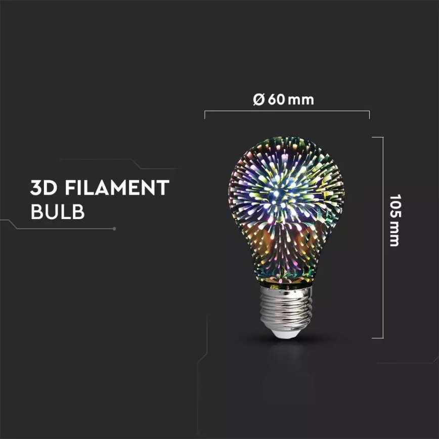 LED 3D Bec decorativ FILAMENT A60 E27/3W/230V 3000K