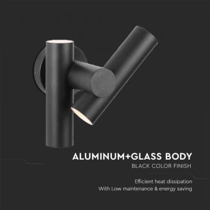Aplica LED flexibilibilă de perete pentru exterior, 2xLED/3W/230V, 4000K, IP44, negru