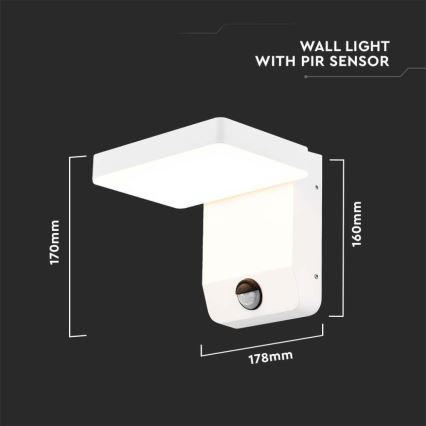 LED Aplica flexibilă de perete pentru exterior cu senzor LED/17W/230V IP65 3000K alb