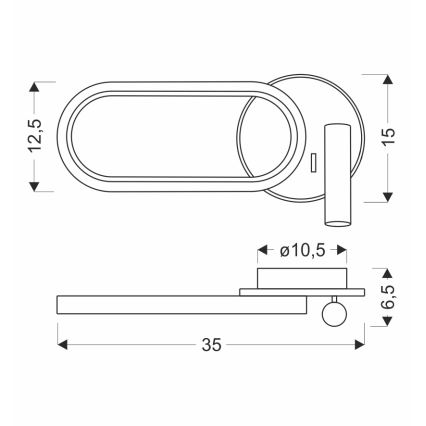 Aplica de perete LED MONET LED/13W/230V + LED/2W 3000/4000/6000K negru