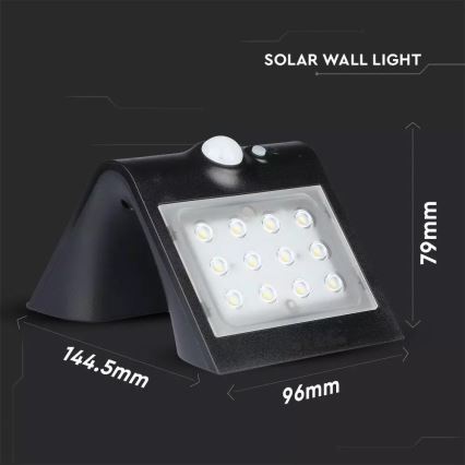 LED Aplică perete solară cu senzor LED/1.5W/3,7V IP65 negru