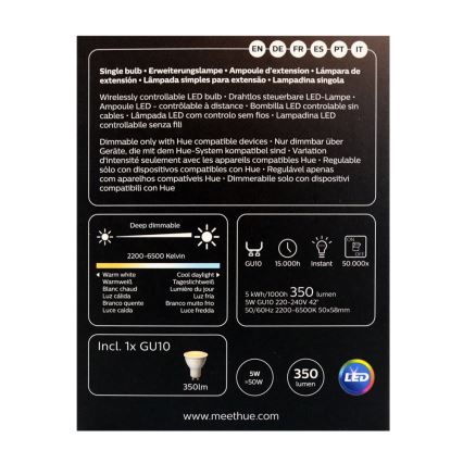 LED Bec dimmabil Philips Hue WHITE AMBIANCE 1xGU10/4,3W/230V 2200-6500K