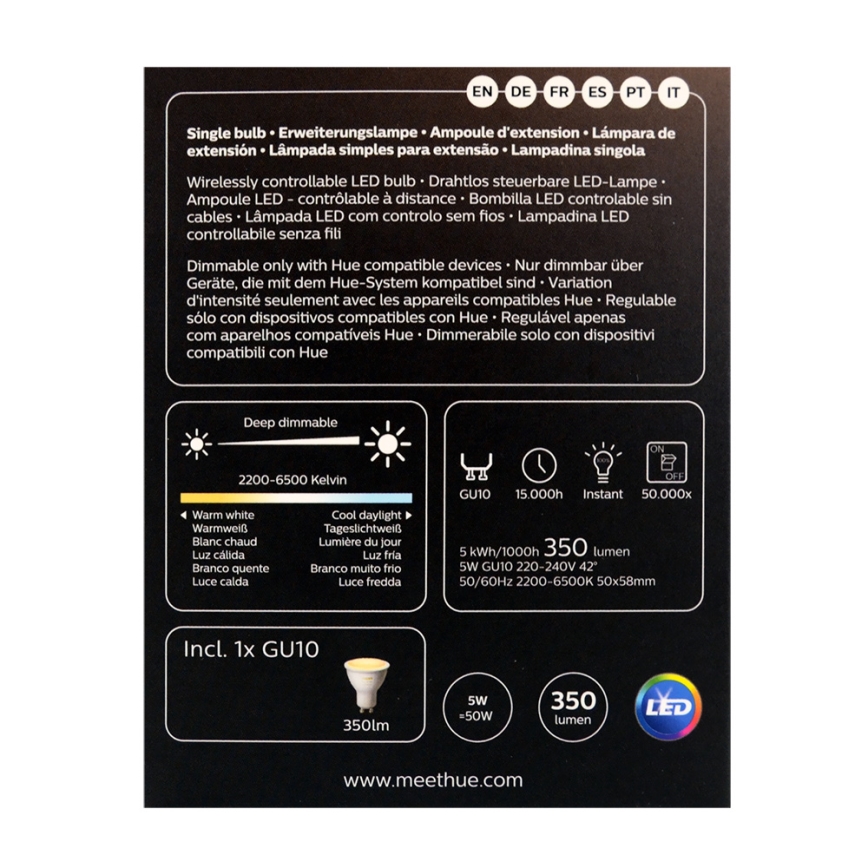 LED Bec dimmabil Philips Hue WHITE AMBIANCE 1xGU10/4,3W/230V 2200-6500K