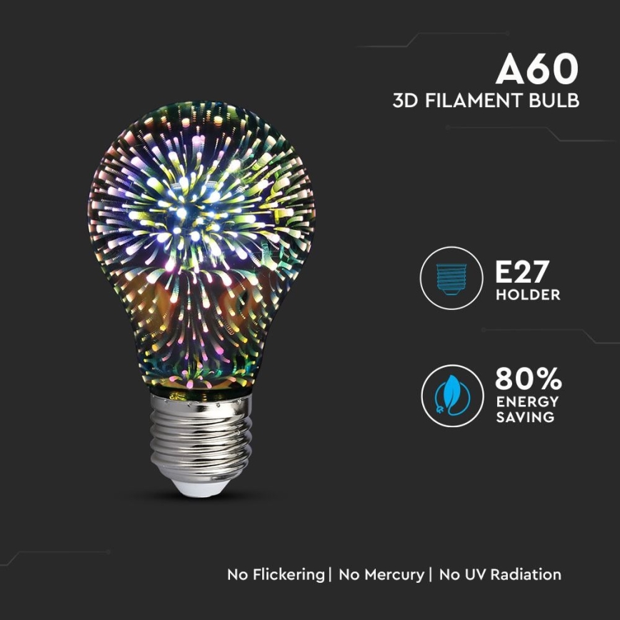 Bec LED decorativ 3D filament A60 E27/3W/230V 3000K