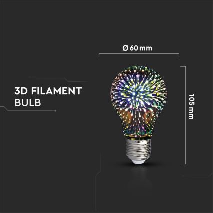 Bec LED decorativ 3D filament A60 E27/3W/230V 3000K