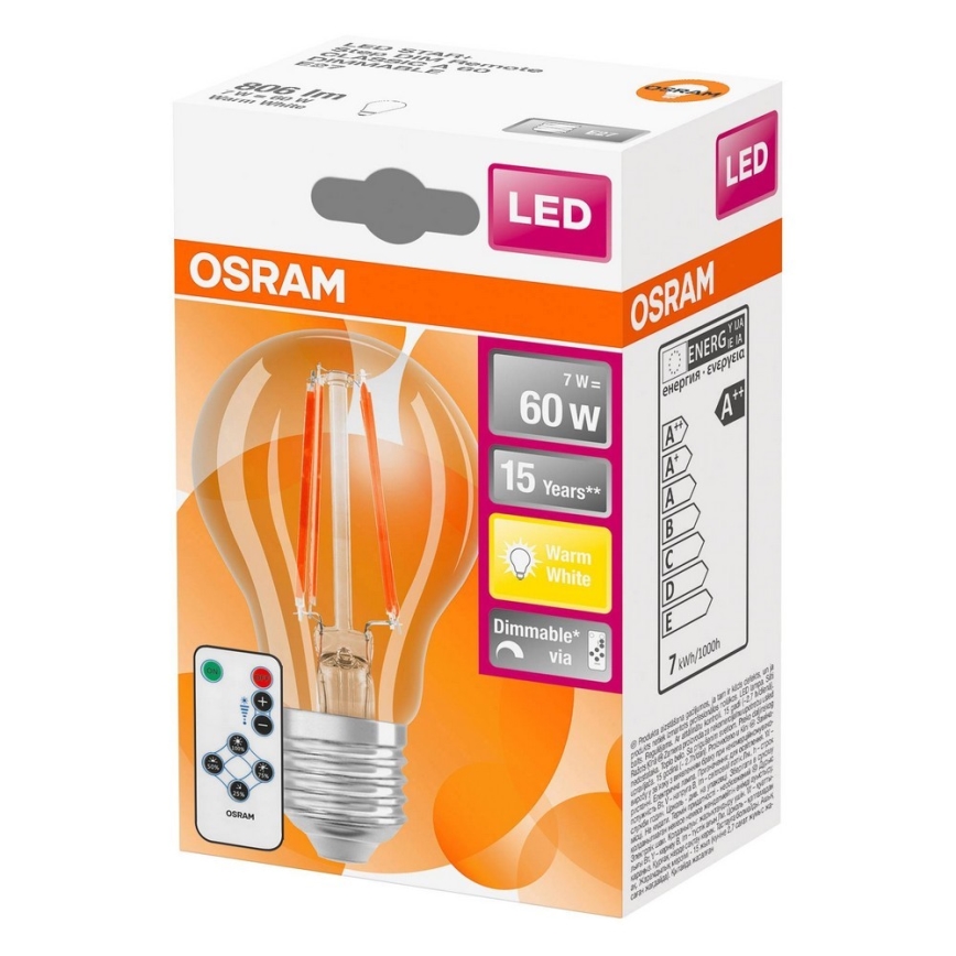 LED Bec VINTAGE E27/7W/230V cu telecomandă 2700K - Osram