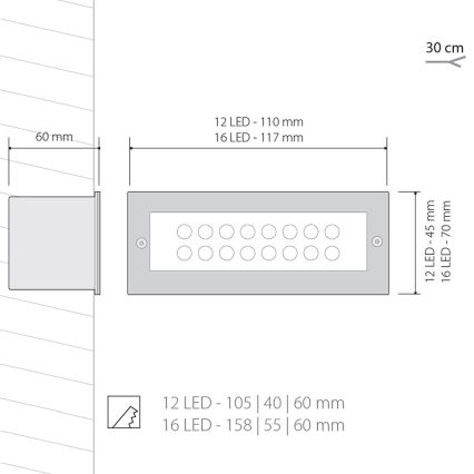Panlux ID-A04B/S - Corp de iluminat LED exterior INDEX 16 LED 1x16LED/1W/230V