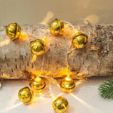 LED Ghirlandă de Crăciun 10xLED/2xAA/alb cald 1,8m cu clopoței