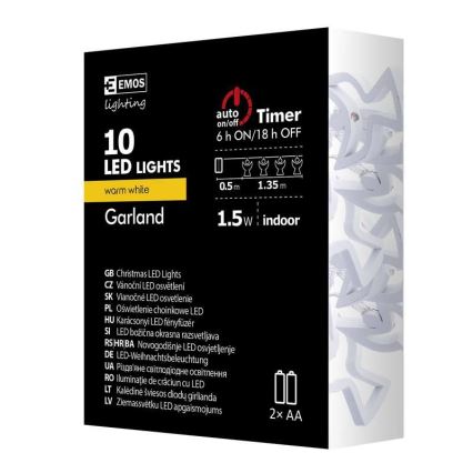 LED Ghirlandă de Crăciun CHAIN 10xLED/2xAA 1,85m alb cald