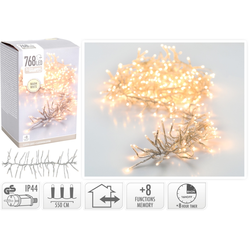 LED Ghirlandă de Crăciun pentru exterior 768xLED/230V/8 funcții 8,5 m IP44 alb cald