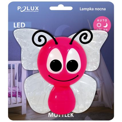 Veioză copii LED în priză LED/0,4W/230V fluture roz