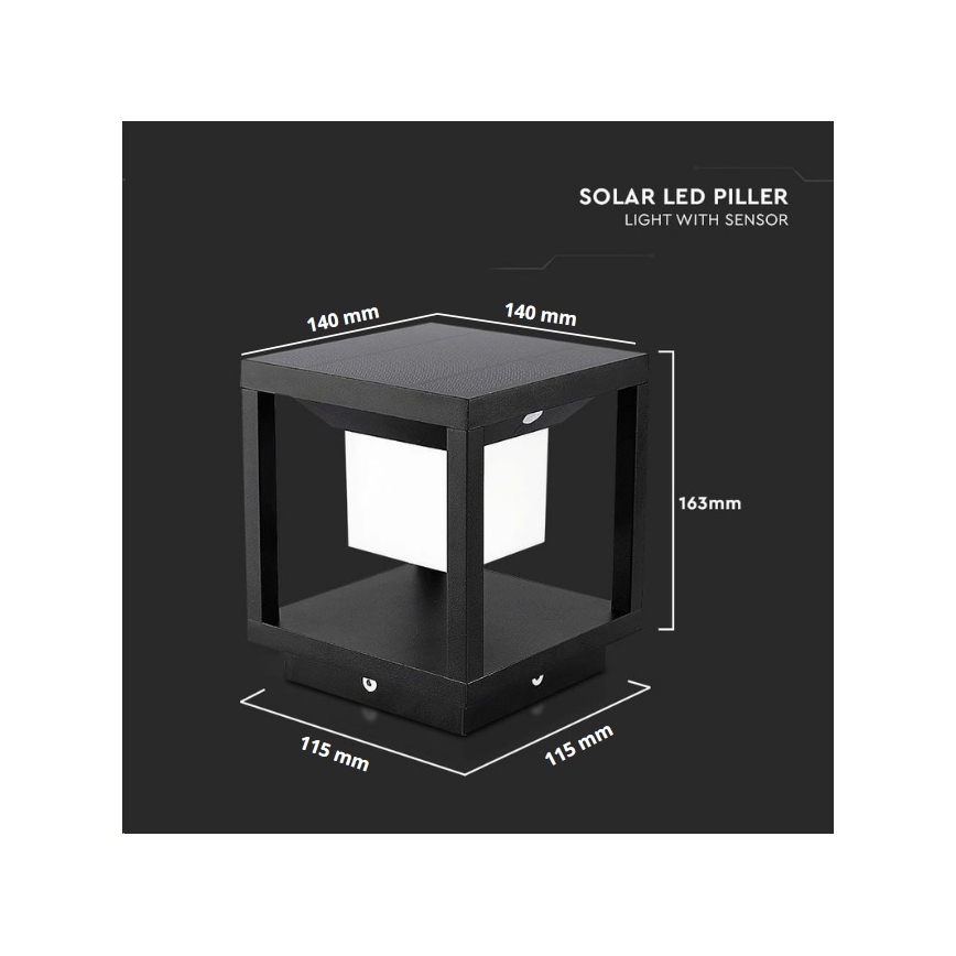 Lumină solară LED cu senzor LED/2W/5,5V 3000K IP65 2600 mAh negru