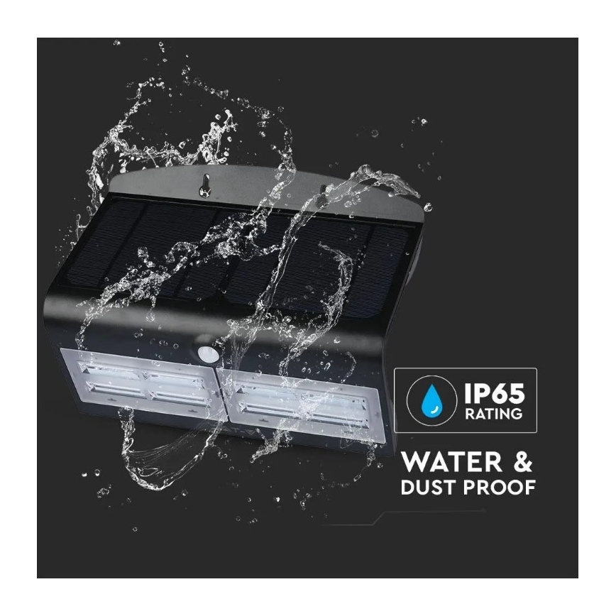 Lumină solară LED de perete cu senzor LED/7W/3,7V 4000K IP65 4000 mAh negru
