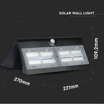 Lumină solară LED de perete cu senzor LED/7W/3,7V 4000K IP65 4000 mAh negru