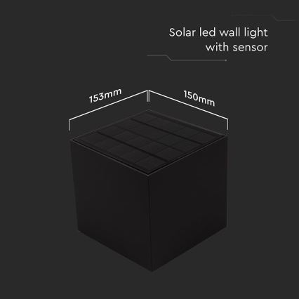 Lampă solară de perete cu LED și senzor LED/9W/3,7V 3000/4000/5000K 2600 mAh IP65 negru