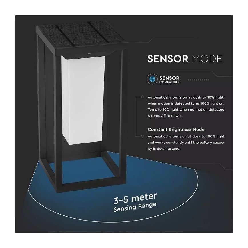 Lumină solară de perete cu LED și senzor, cip SAMSUNG LED/2W/3,7V IP65 2600 mAh