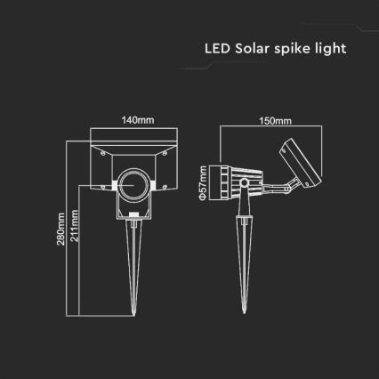 Lumină solară LED SPIKE LED/2W/5,5V IP65 6400K 1200 mAh