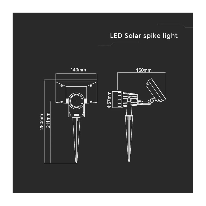 Lumină solară LED SPIKE LED/2W/5,5V IP65 6400K 1200 mAh