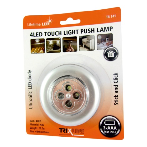 LED Lumină de noapte cu touch 4xLED/0,2W/3xAAA argintiu