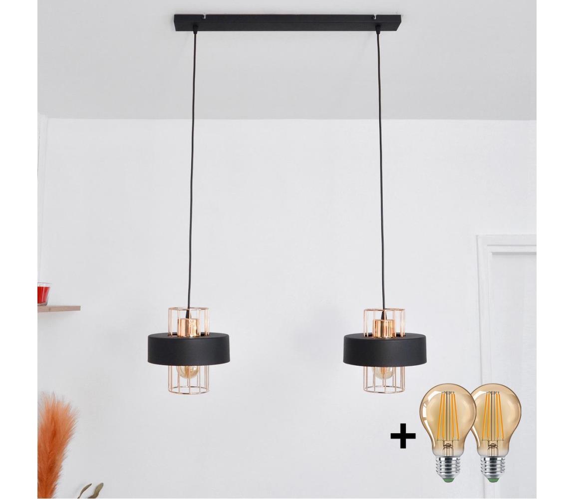 Lustră pe cablu VOLTA 2xE27/60W/230V neagră/aurie