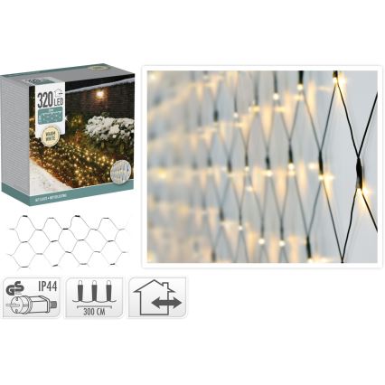 LED perdea de Crăciun pentru exterior 320xLED/230V 3x1,5 m IP44 alb cald