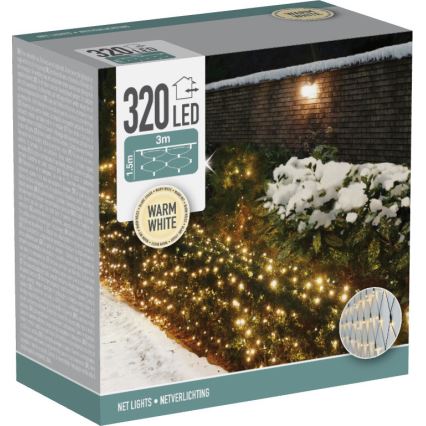 LED perdea de Crăciun pentru exterior 320xLED/230V 3x1,5 m IP44 alb cald