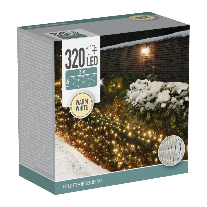 LED perdea de Crăciun pentru exterior 320xLED/230V 3x1,5 m IP44 alb cald