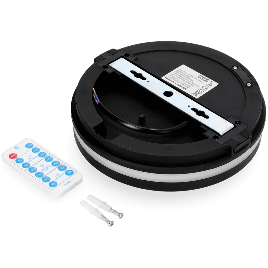 Lumină LED de tavan pentru baie cu senzor LED/12W/230V 3000/4000/6500K IP65 diametru 20 cm negru + telecomandă