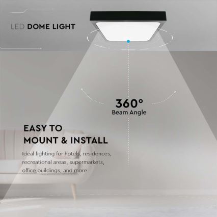Lumină LED de tavan pentru baie cu senzor LED/18W/230V 4000K IP44 22,5x22,5 cm negru