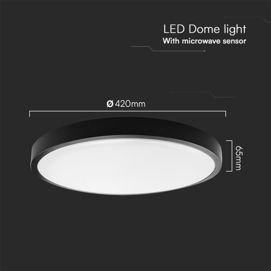 Lumină LED de tavan pentru baie cu senzor, cip SAMSUNG LED/36W/230V IP44 4000K, diametru 42 cm, negru + telecomandă