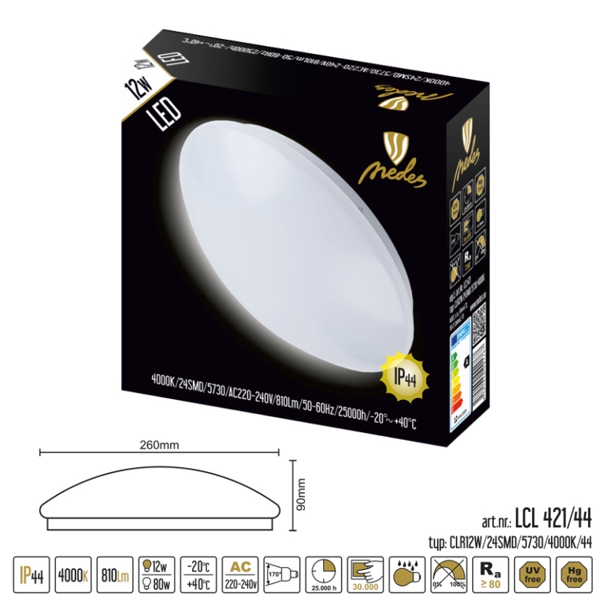 Nedes LCL421/44 - LED Plafoniera baie LED/12W/230V