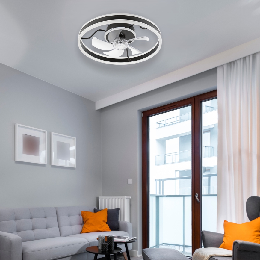 Lumină de plafon LED cu ventilator, dimabilă APOLLO LED/38W/230V negru + telecomandă