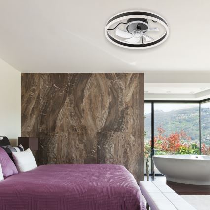 Lumină de plafon LED cu ventilator, dimabilă APOLLO LED/38W/230V negru + telecomandă