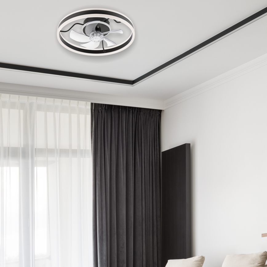 Lumină de plafon LED cu ventilator, dimabilă APOLLO LED/38W/230V negru + telecomandă