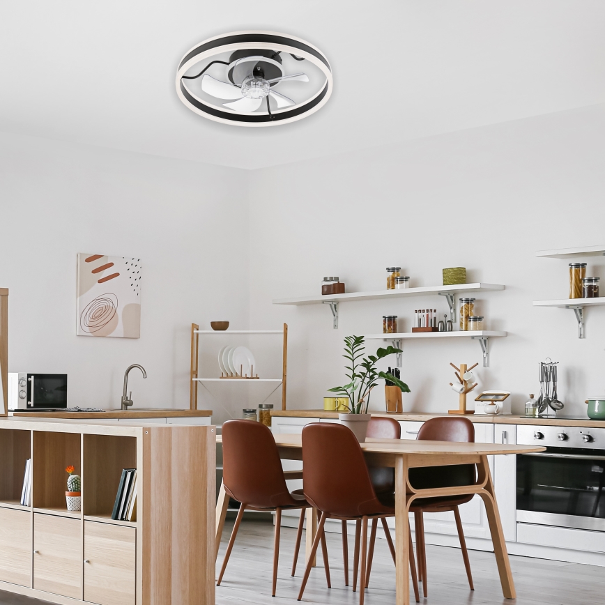 Lumină de plafon LED cu ventilator, dimabilă APOLLO LED/38W/230V negru + telecomandă