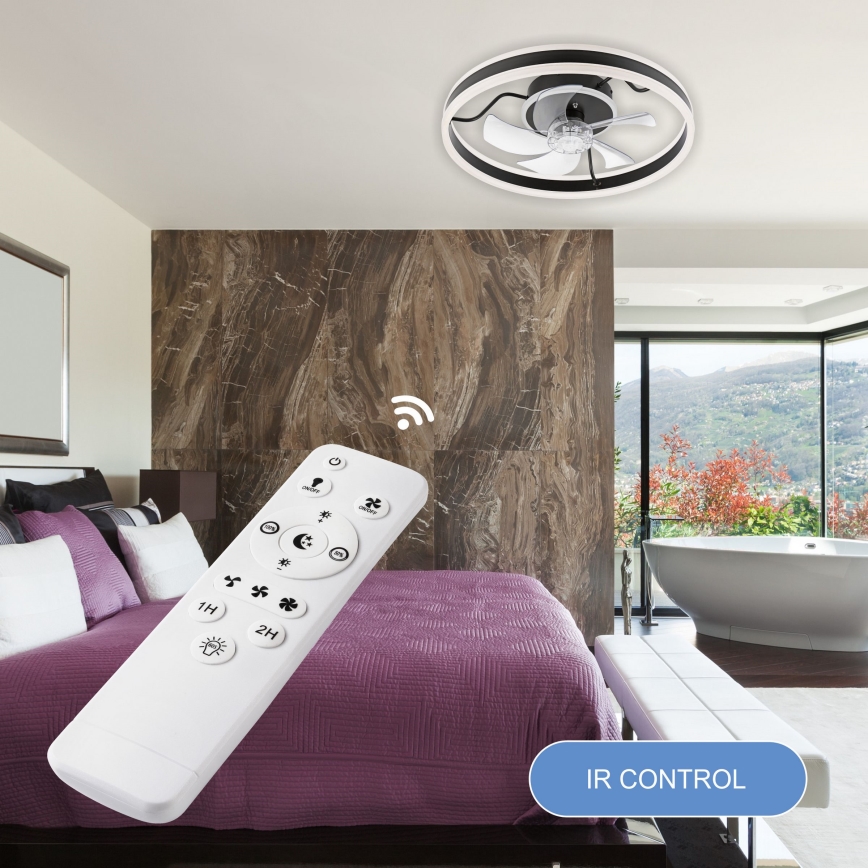 Lumină de plafon LED cu ventilator, dimabilă APOLLO LED/38W/230V negru + telecomandă