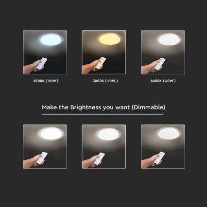 Lumină de plafon LED reglabilă intensitate LED/40W/230V 3000K/4000K/6500K diametru 46,5 cm + telecomandă