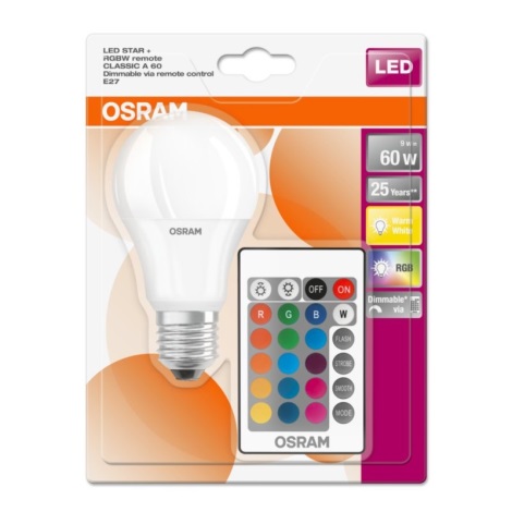 LED RGB Bec dimmabil E27/9W/230V 2700K cu telecomandă - Osram