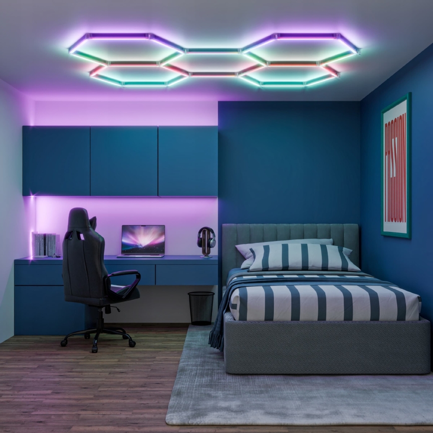 LED RGBW Plafonieră dimabilă HEXAGON LED/144W/85-265V 7000K 205x142 cm CRI 90 IP54 albă + telecomandă