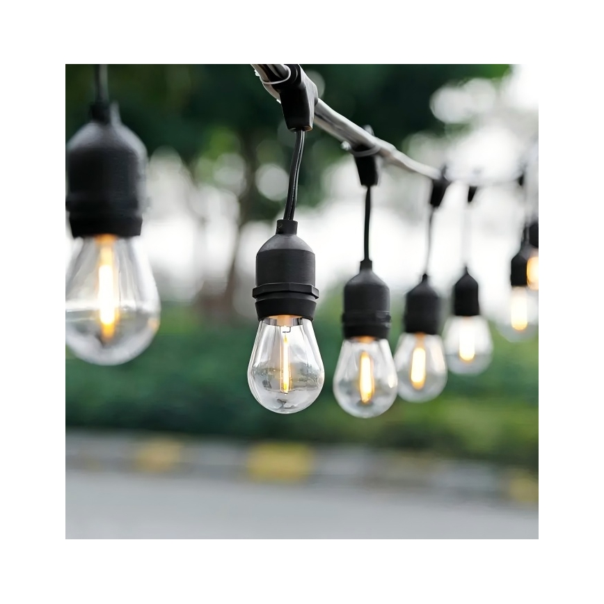 Șir decorativ LED pentru exterior 10xE27/1W/230V, 10 m, IP65, negru