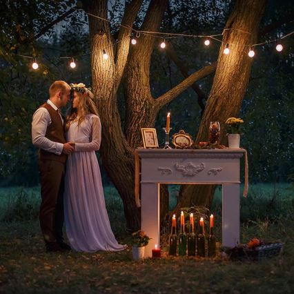 Șir decorativ LED pentru exterior 15xE27/1W/230V, 15 m, IP65, negru